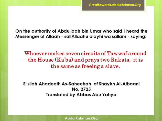 Reward of Tawaf and two Rakah Prayer behind Sttaion of Ibraaheem
